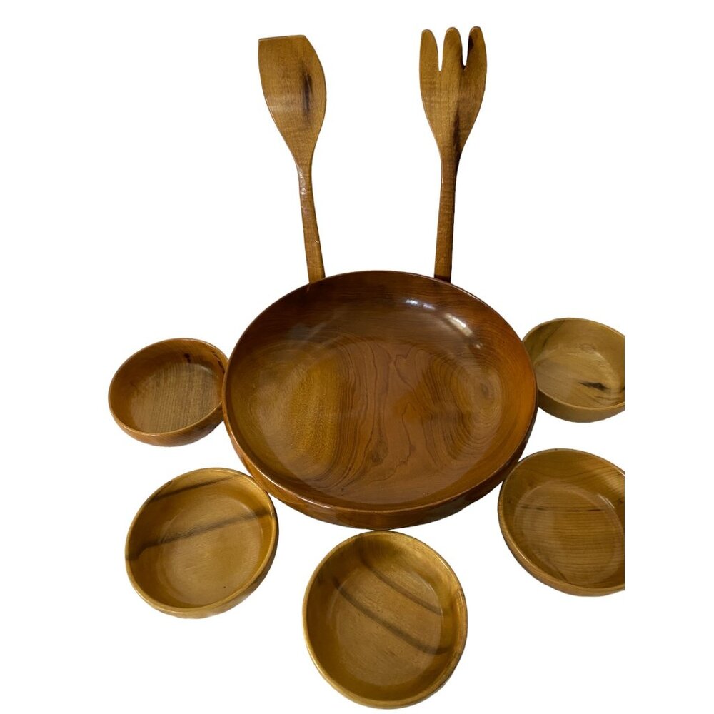 Myrtlewood Medford Oregon Salad Bowl Set hotel holland with Utensils & Bowls